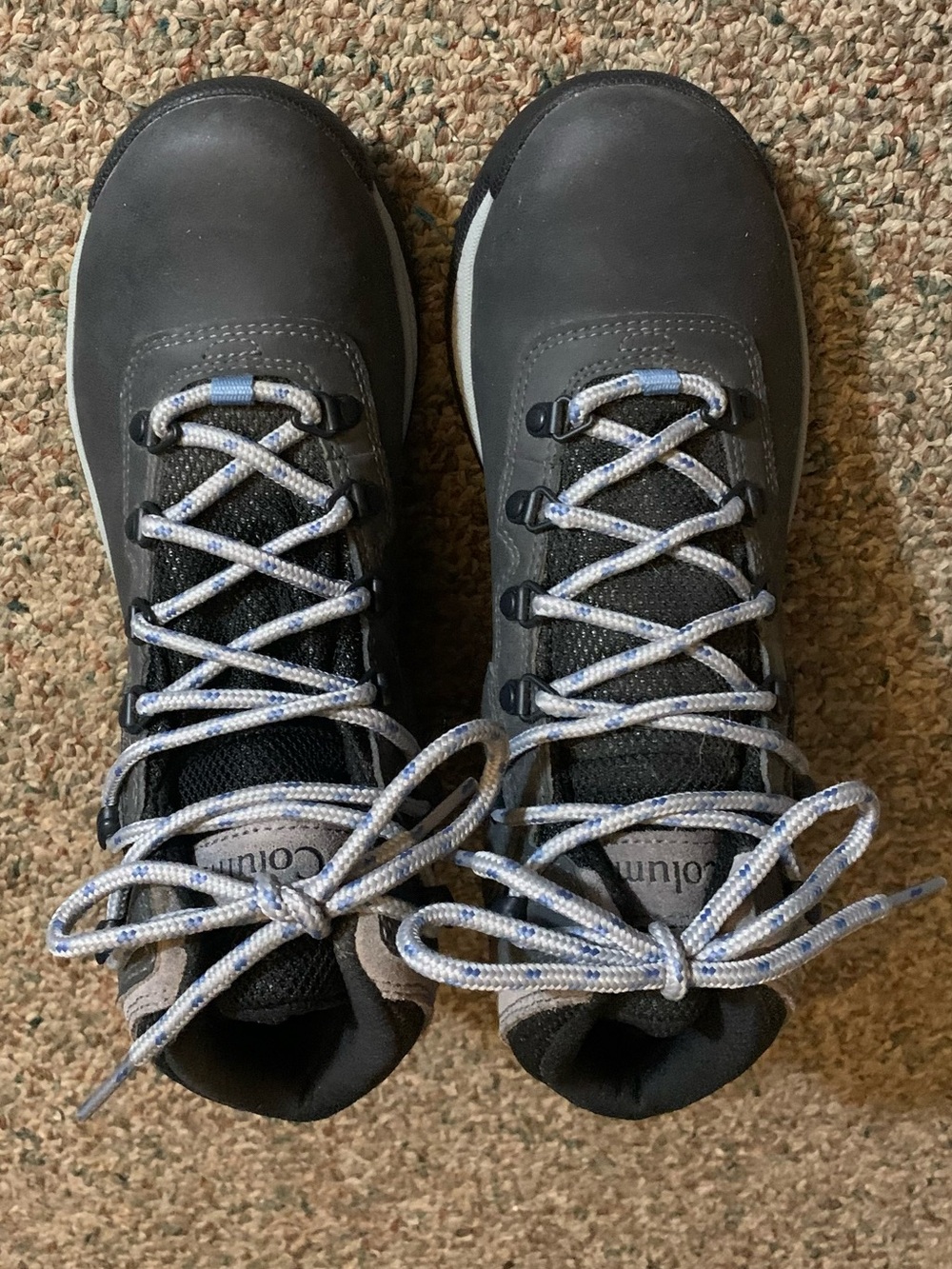 Columbia Women's Gray Lace-Up Hiking Boots with Blue-Threaded Laces